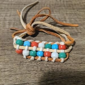 Handmade Multi Color Leather Boho Beaded Adjustable Bracelet Women's